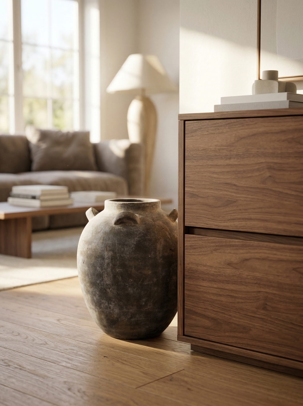 Gray terracotta multi handles vase