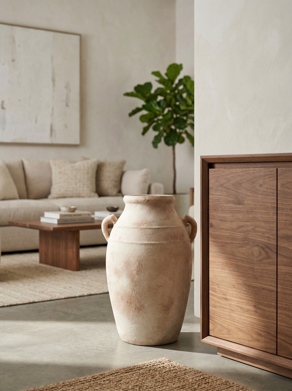 White ceramic weathered handled vase