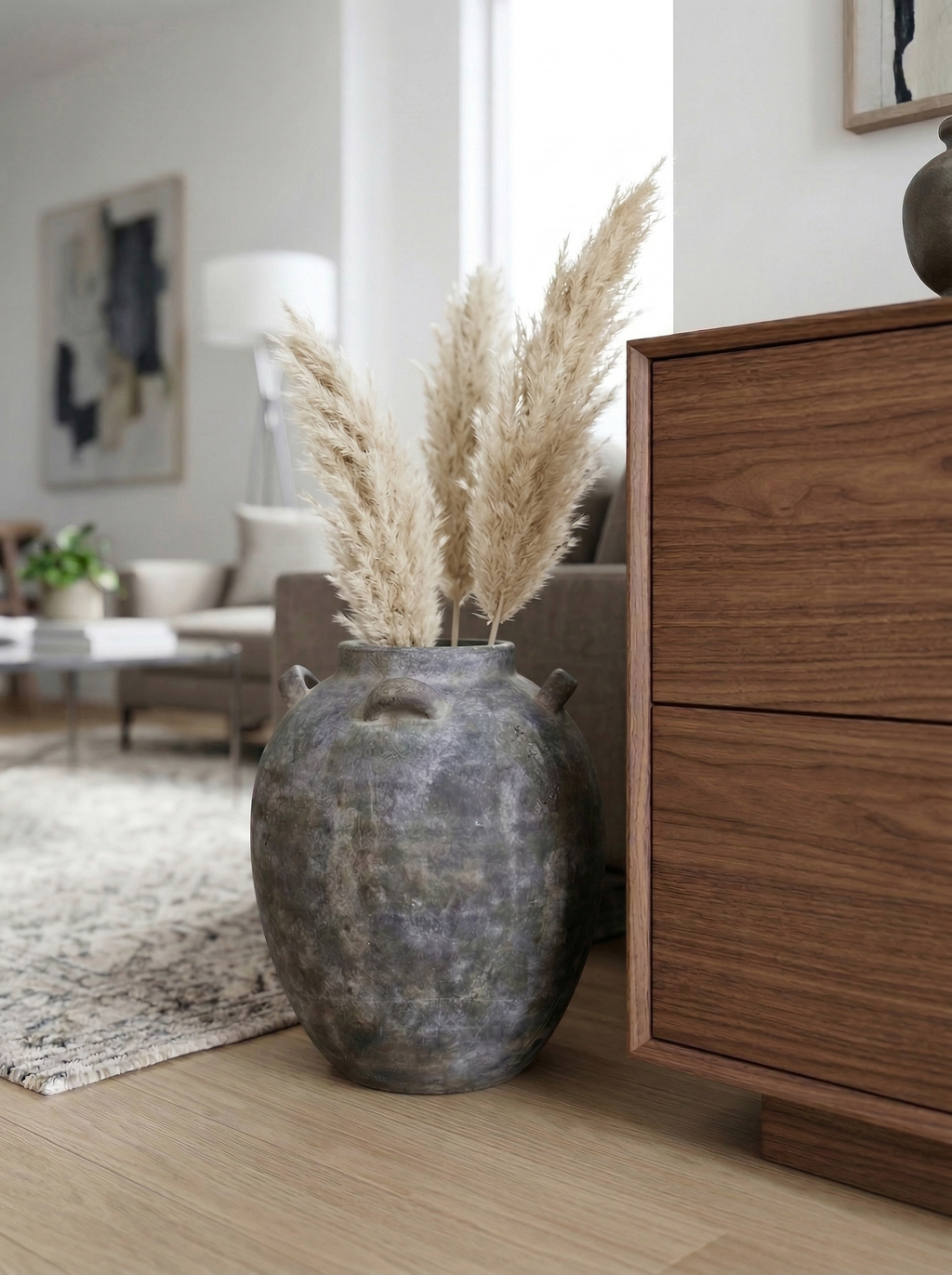 Gray terracotta multi handles vase