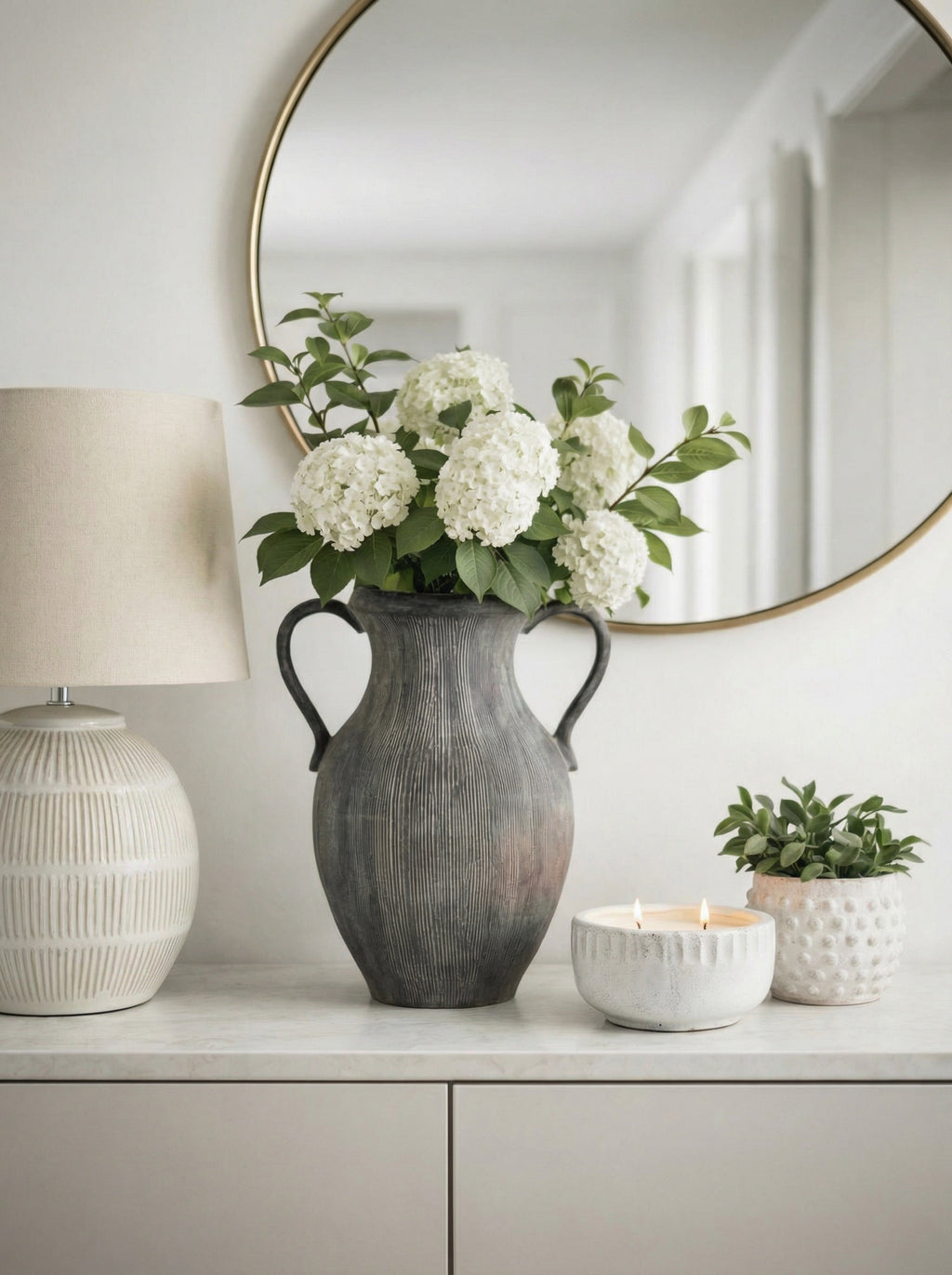 Ceramic ribbed texture weathered vase