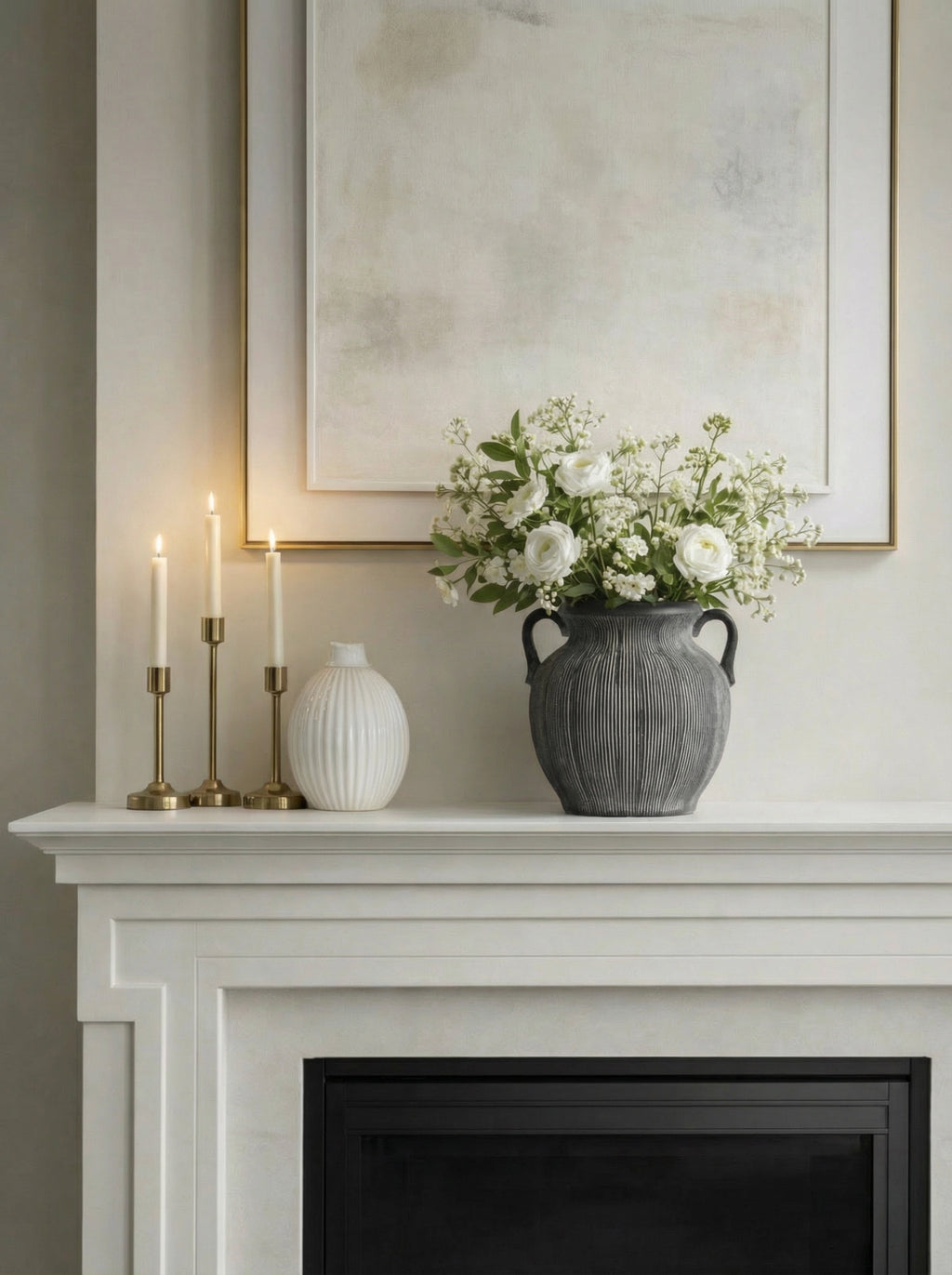 Ceramic ribbed texture weathered vase