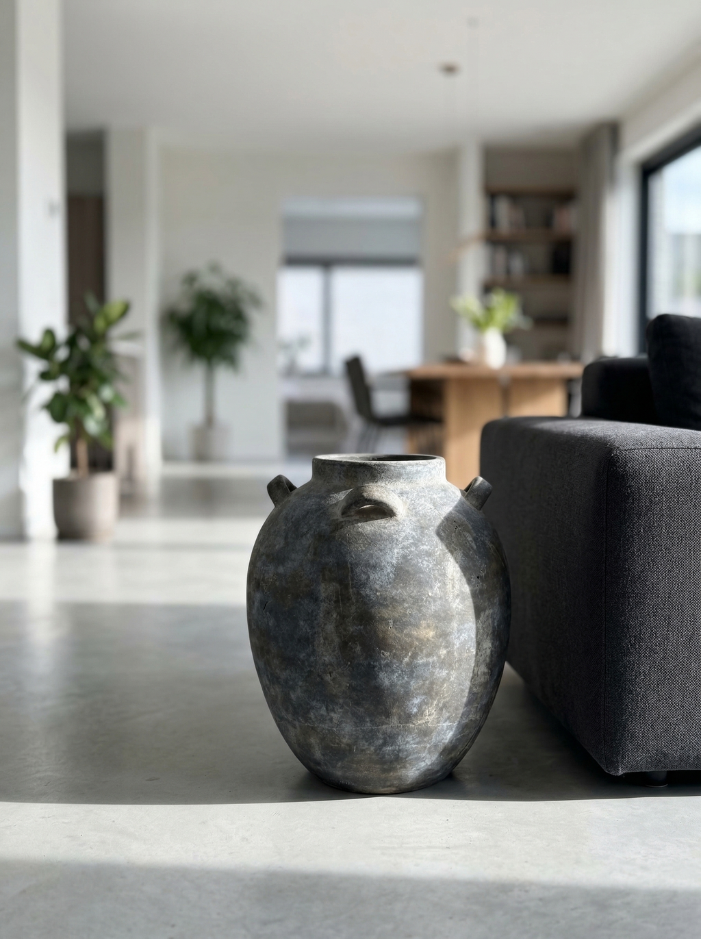 Gray terracotta multi handles vase