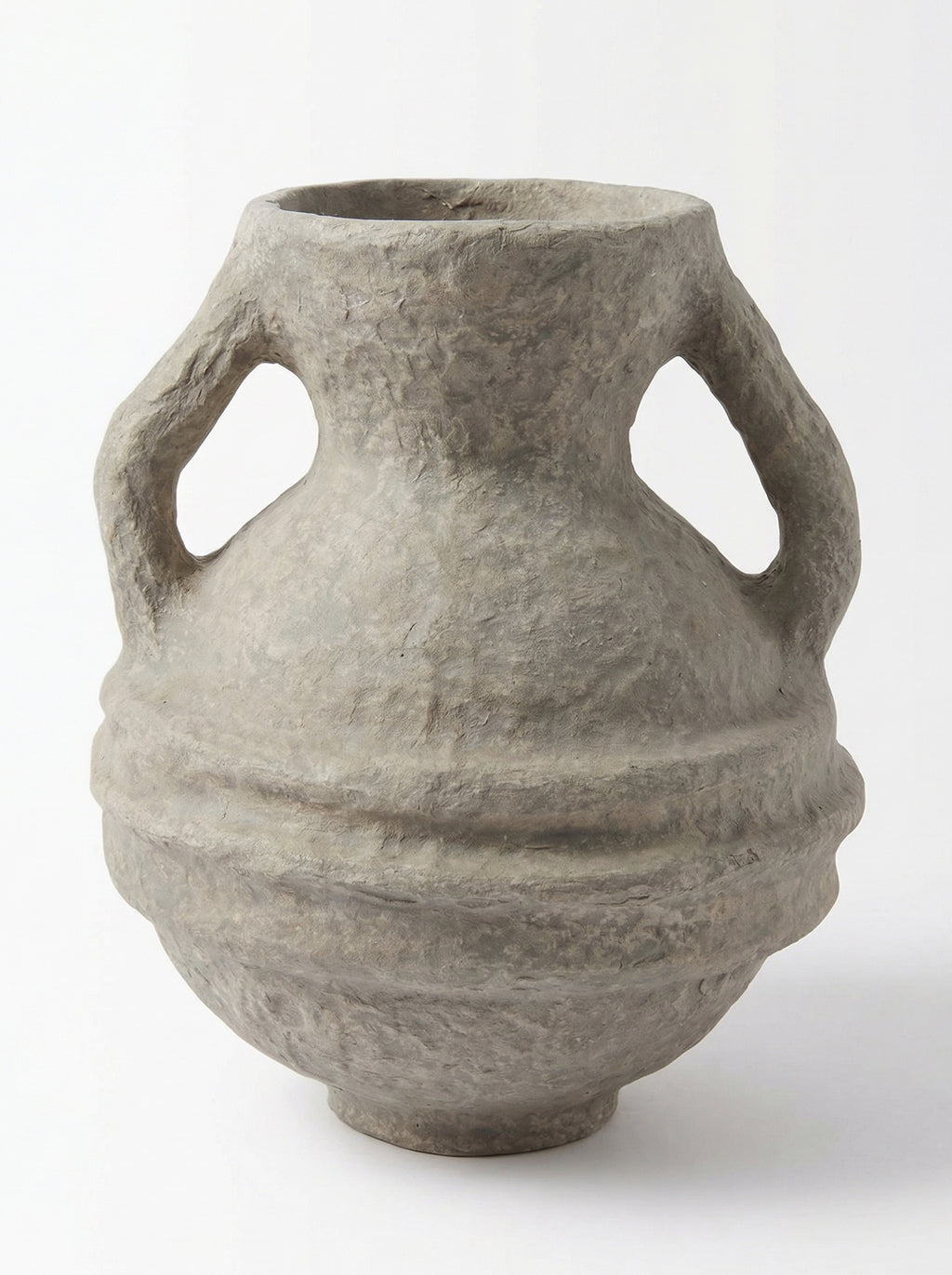Brown paper mache textured handles vase