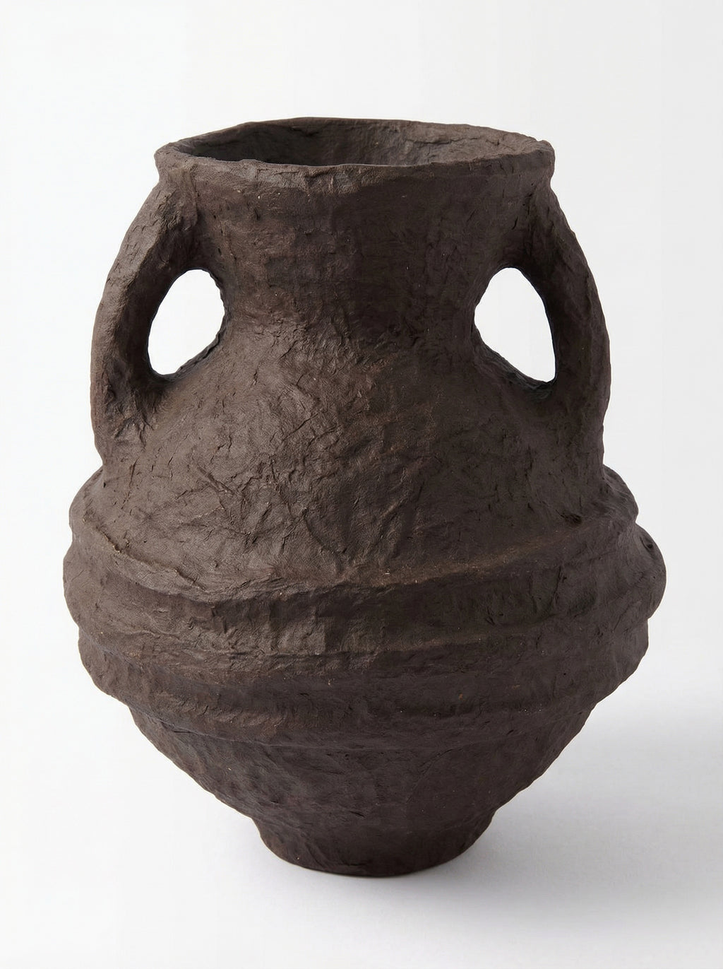 Brown paper mache textured handles vase
